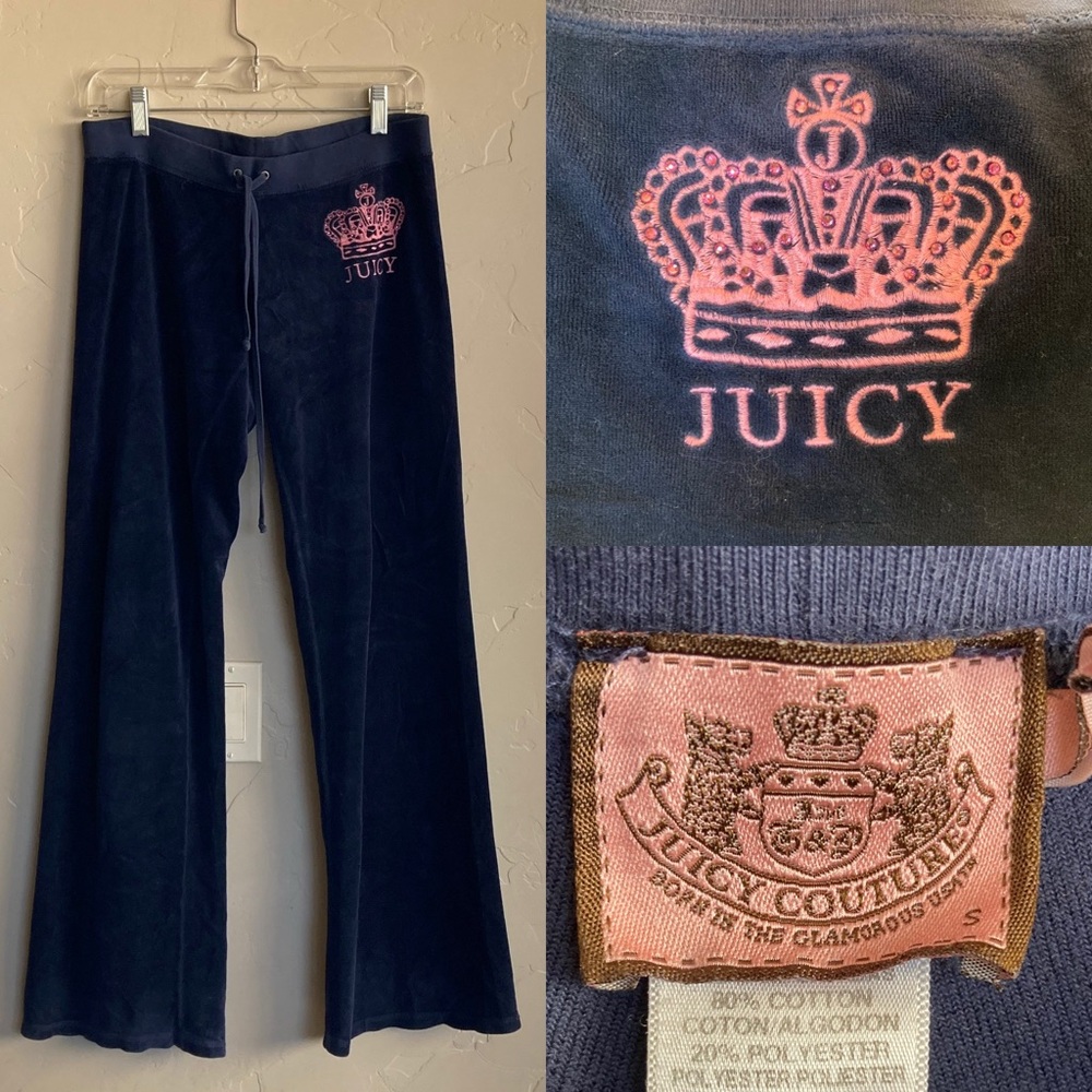Vintage Y2K Juicy Couture Velour Track Pants Made in America McBling Sexy Cozy